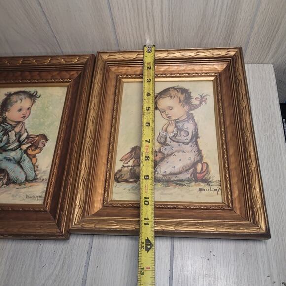 Vtg Ornate Gold Framed Boy & Girl Praying Prints Framed Art Nursery Room Decor - Picture 10 of 10
